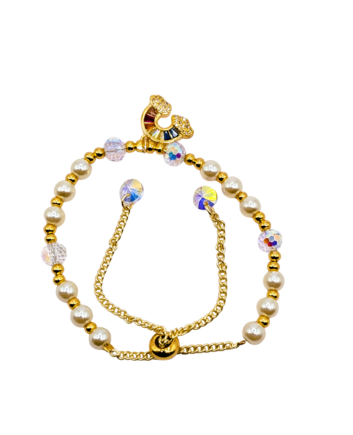 Royal Pearl & Crown Charm Slider Bracelet