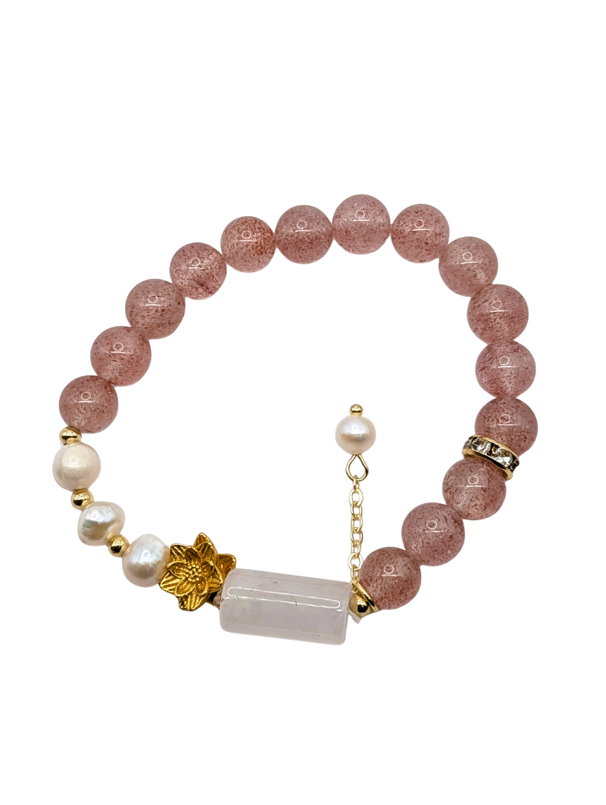 Strawberry Quartz Blossom Bar Bracelet