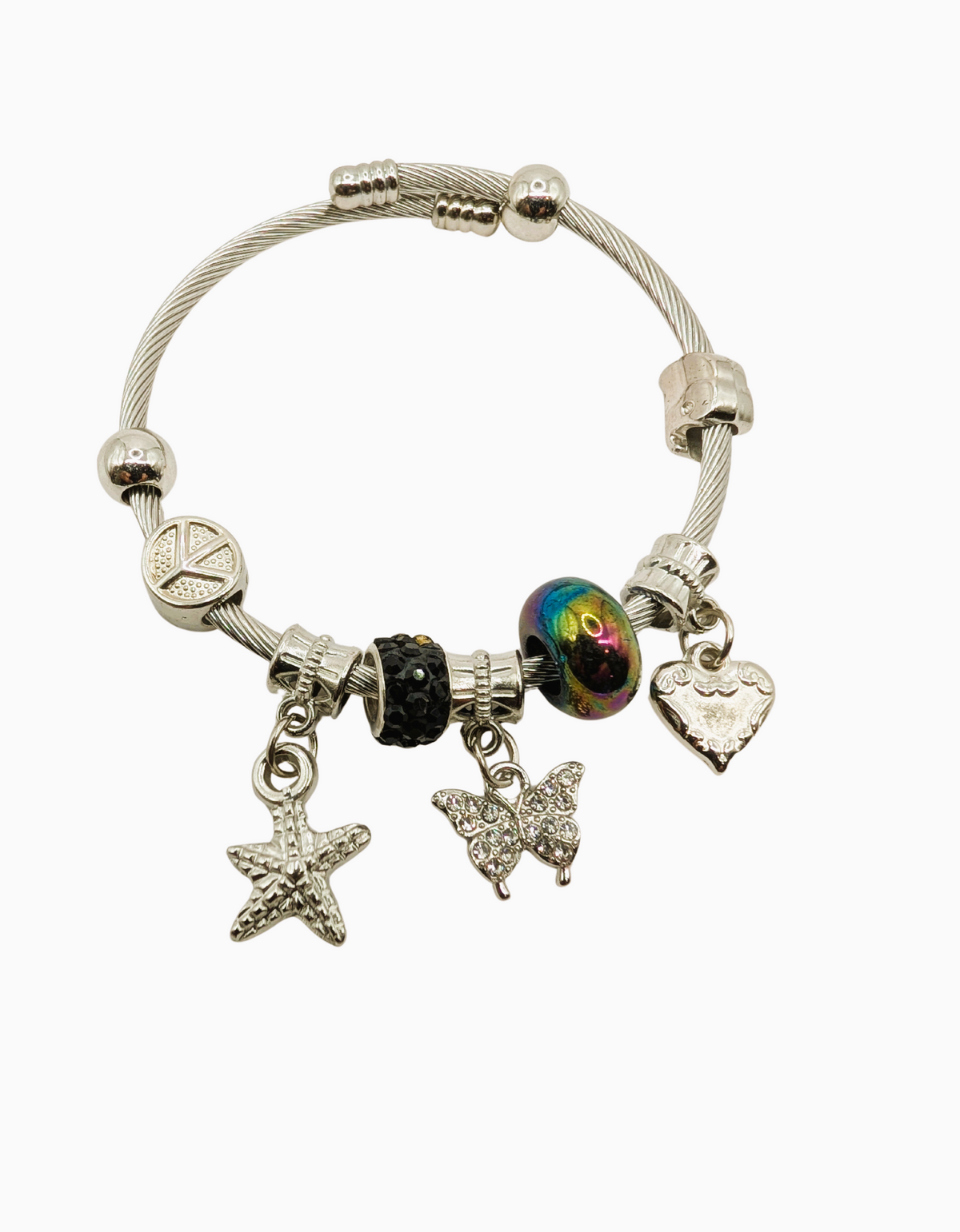 Shimmering Iridescent Butterfly Charm Bracelet