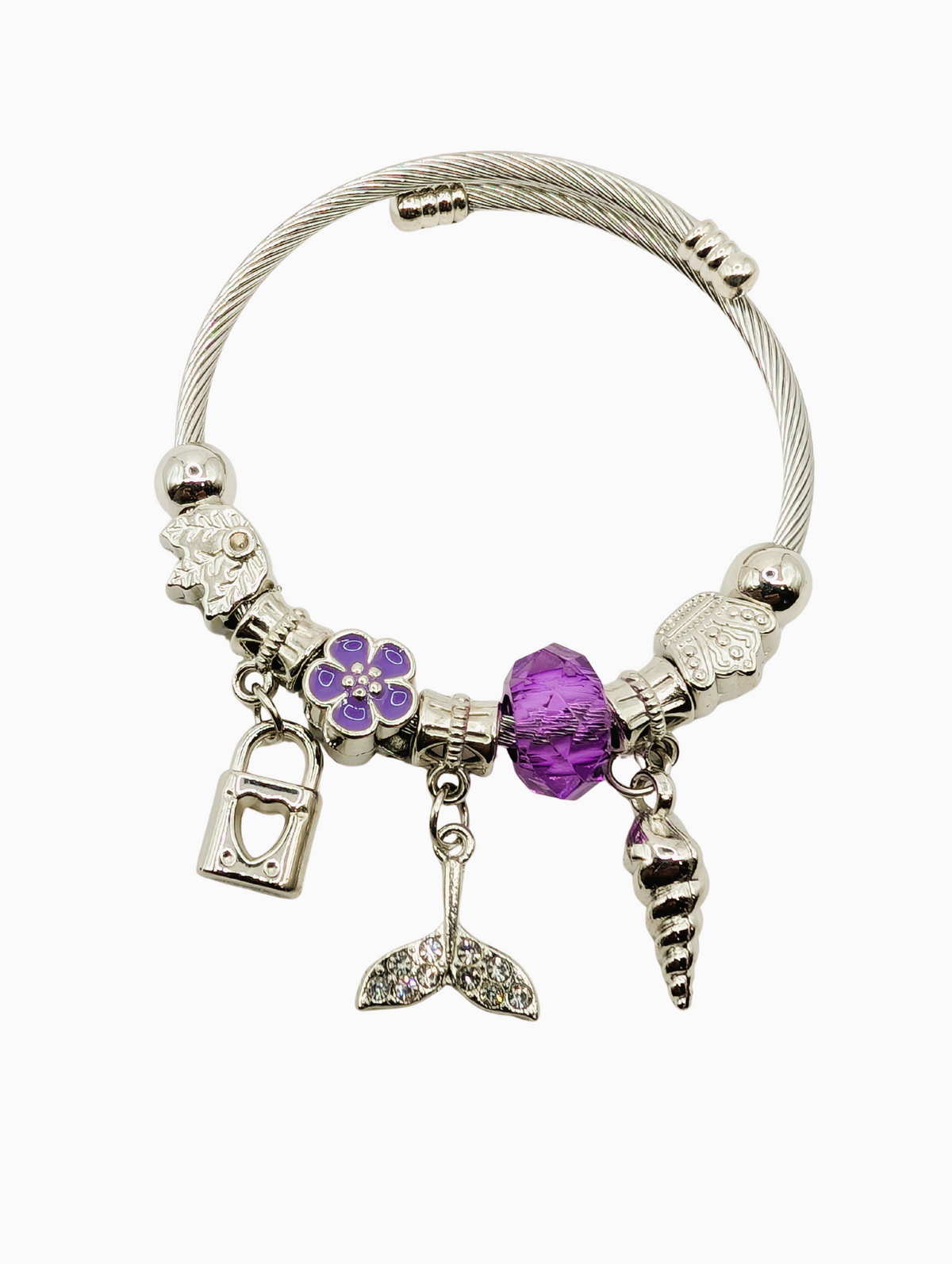 Silver Purple Flower & Whale Tail