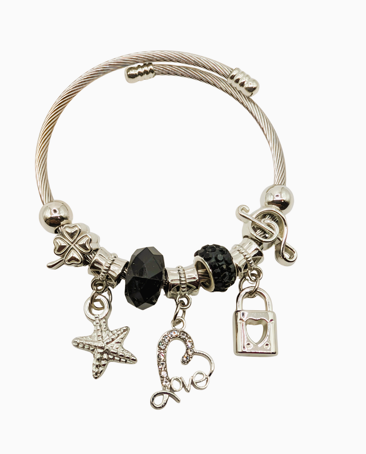 Midnight Starfish Silver Charm Bracelet