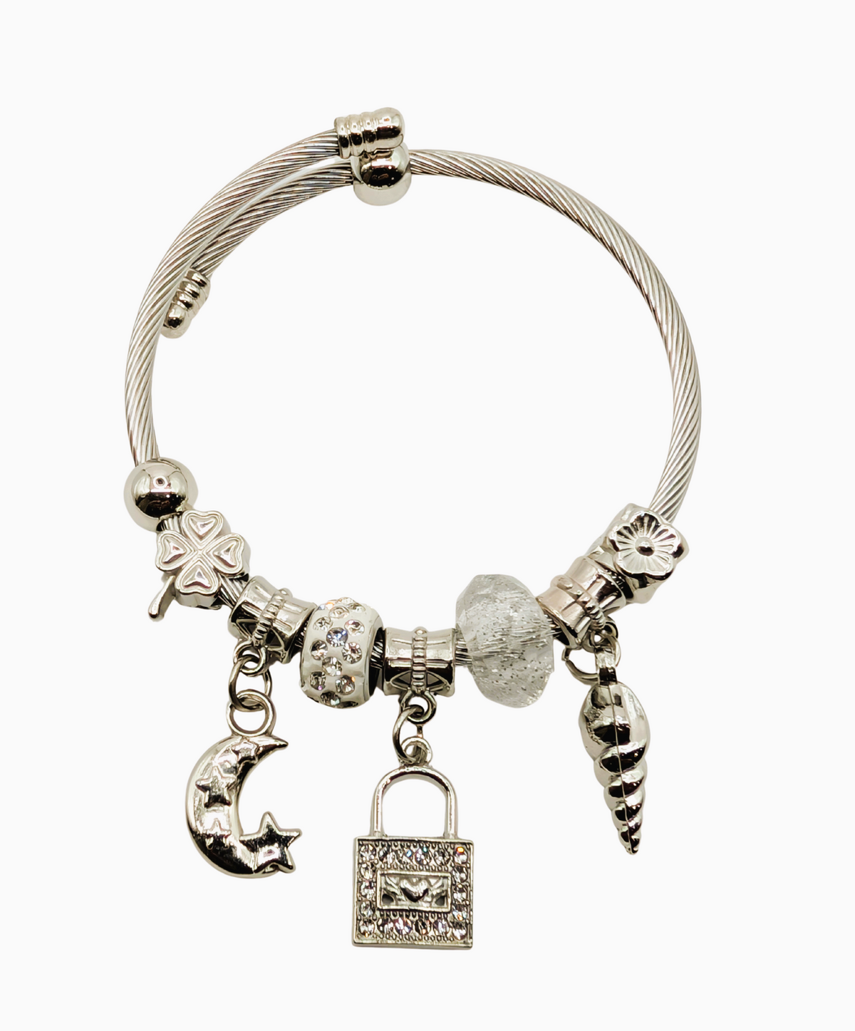 Silver Ocean Lock Charm Bracelet