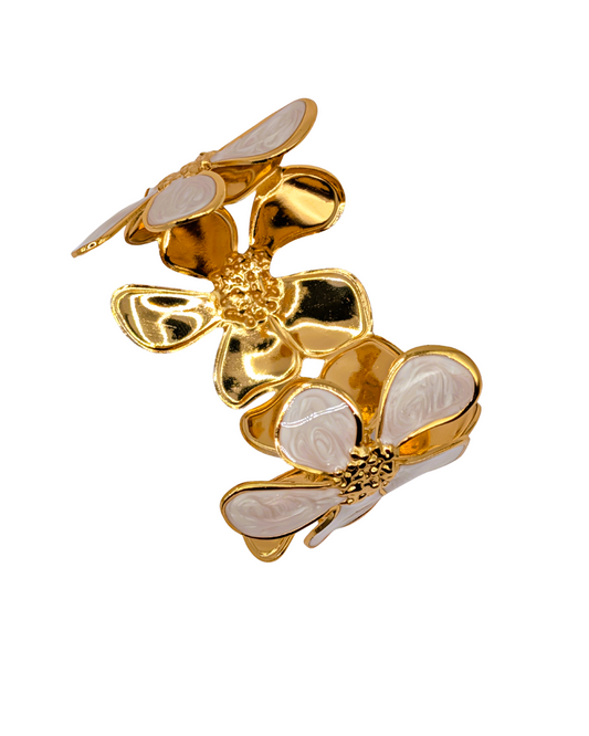 White Enamel Blossom Statement Cuff