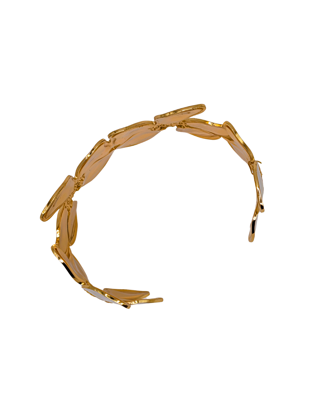 White Enamel Blossom Statement Cuff