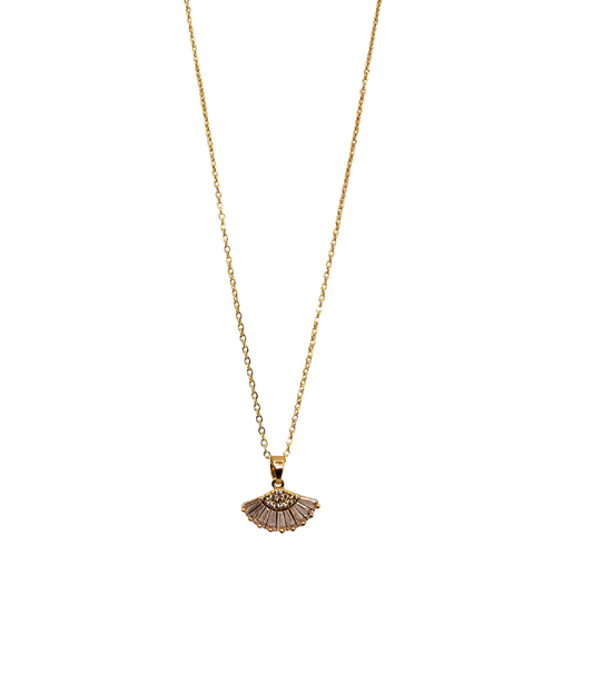 Vintage Golden Fan Crystal Pendant