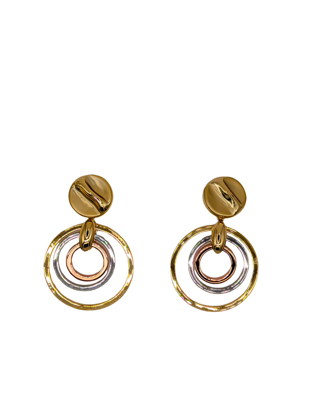 Tri-Tone Interlocking Orbit Drop Earrings