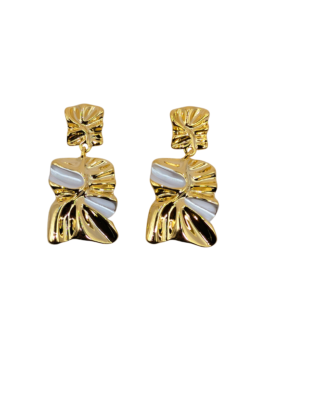 Crinkled Metal Origami Mixed Drop Earrings