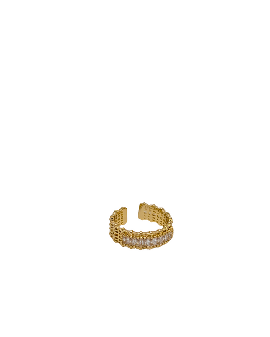 Golden Pavé Multi-Row Statement Ring