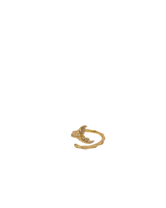 Golden Celestial Crescent Twig Ring
