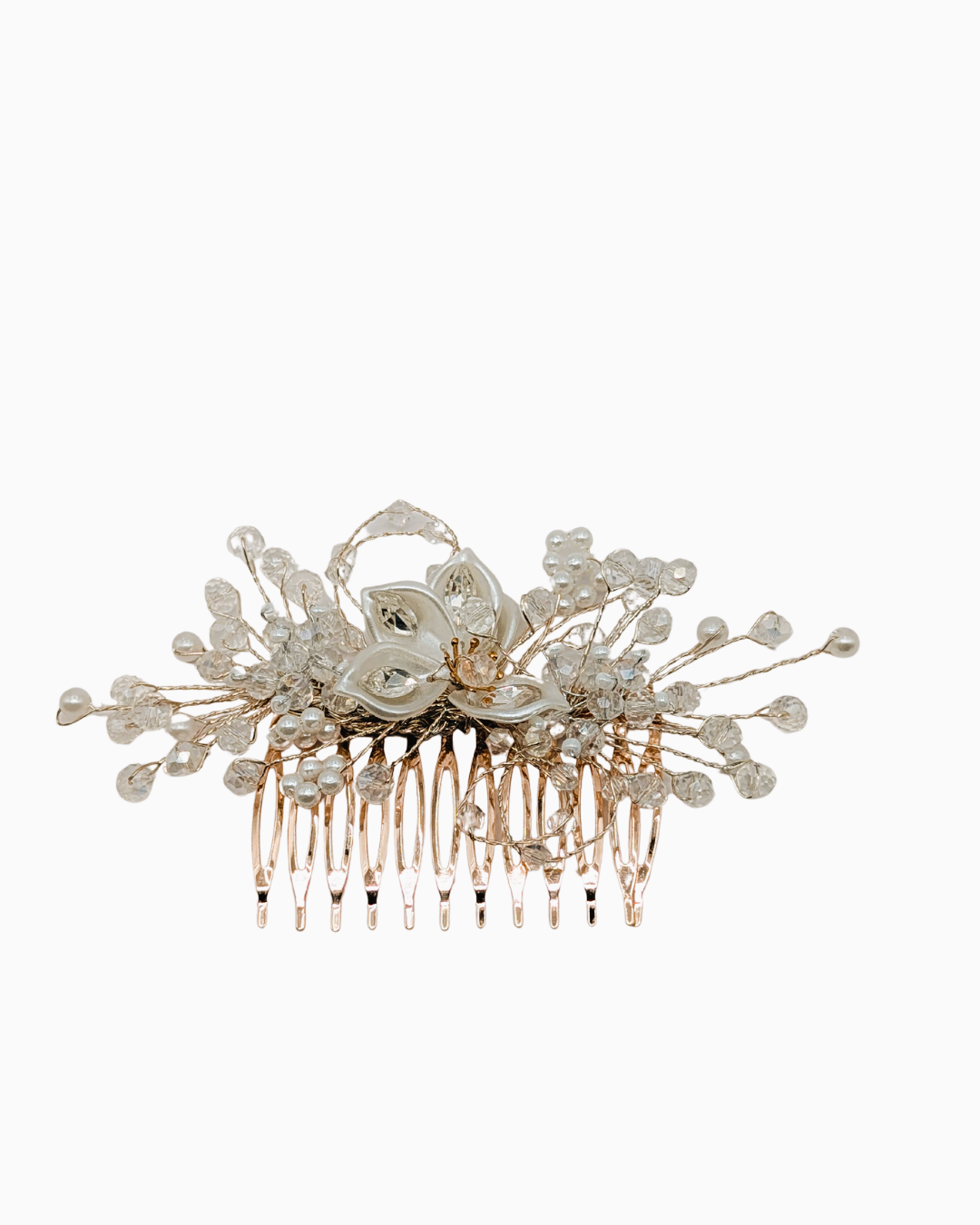 Golden Rose & Pearl Bridal Hair Comb