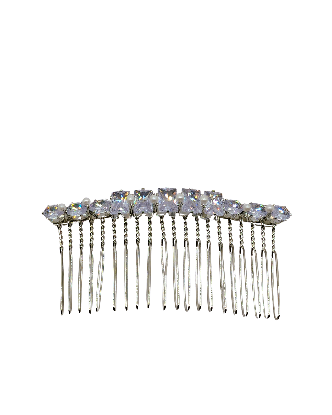 Classic Silver Emerald-Cut Crystal Hair Comb