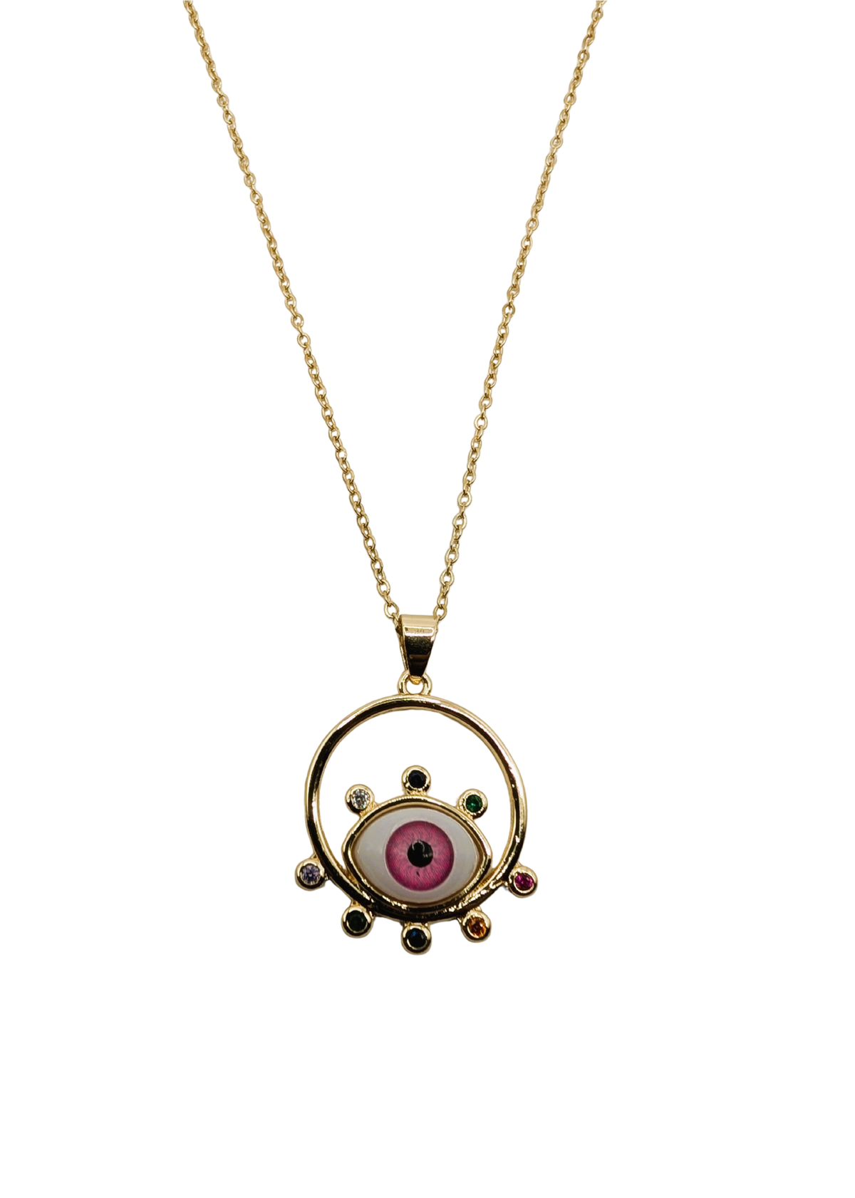 Pink Evil Eye Medallion Necklace
