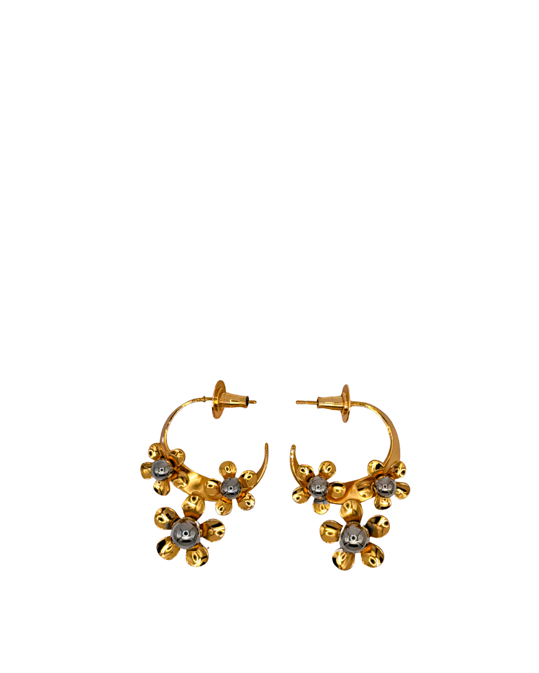 Golden Meadow Dangling Wildflower Hoop Earrings