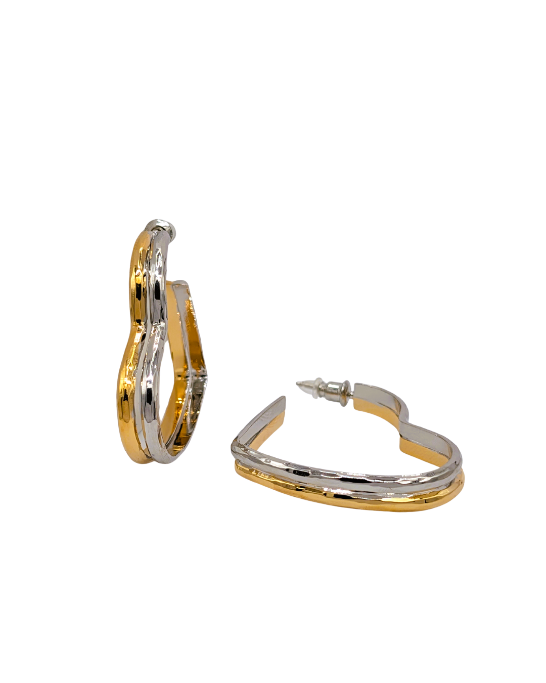Gold & Silver Contoured Heart Hoops