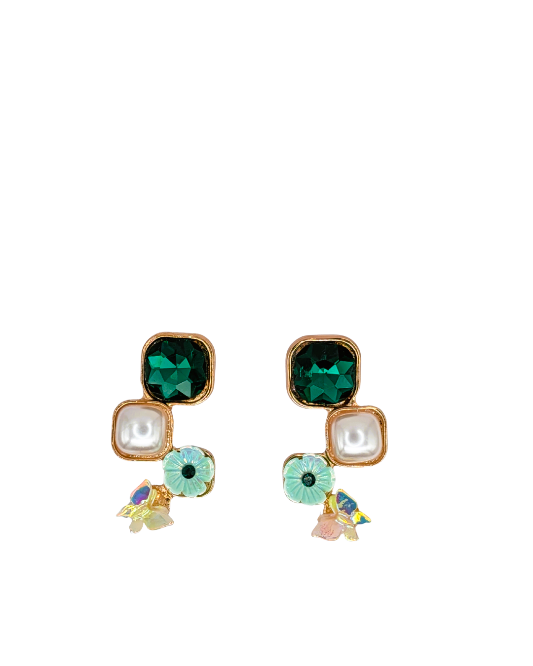 Emerald Mosaic Flower Earrings