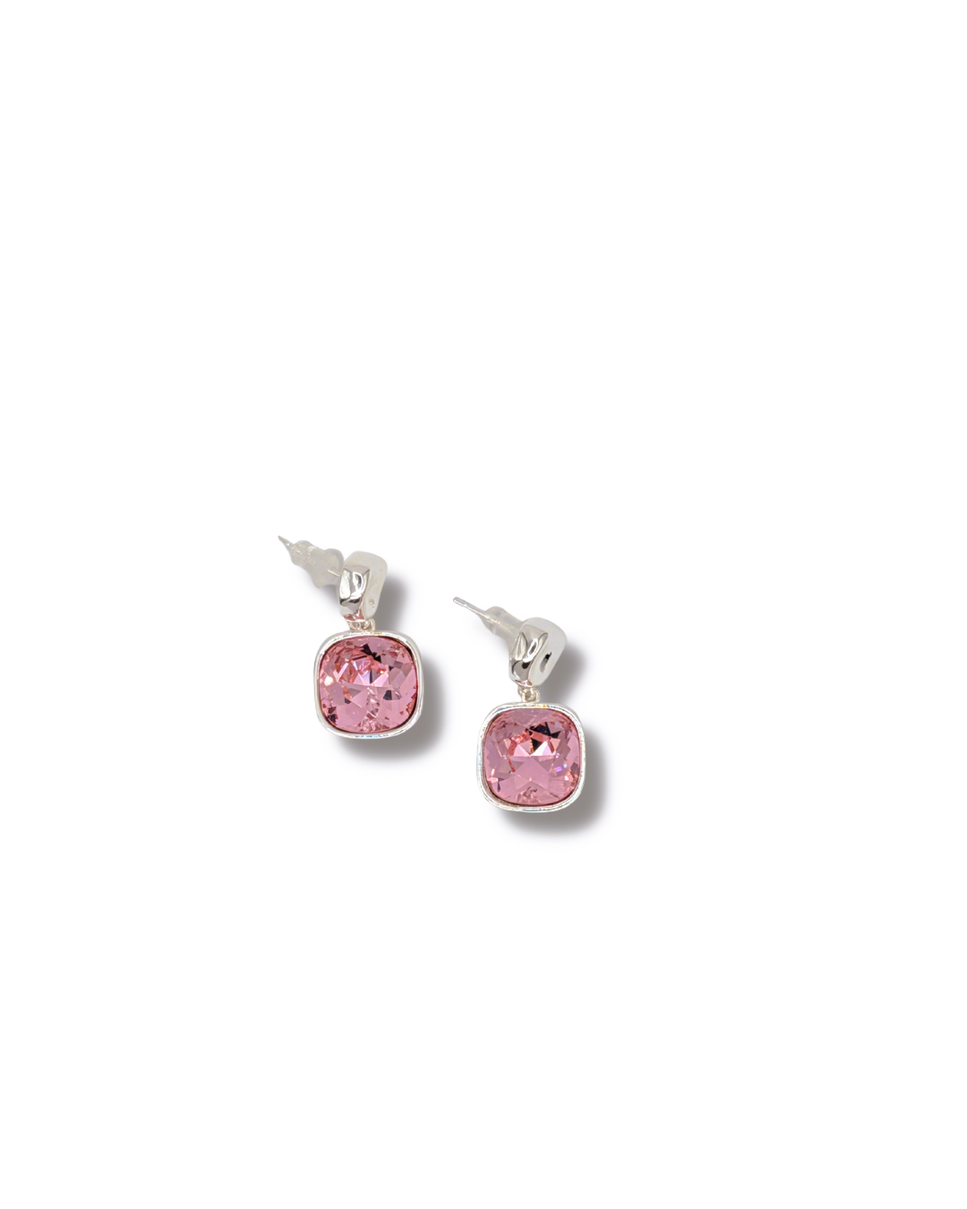 Blush Pink Cushion-Cut Crystal Drop Earrings