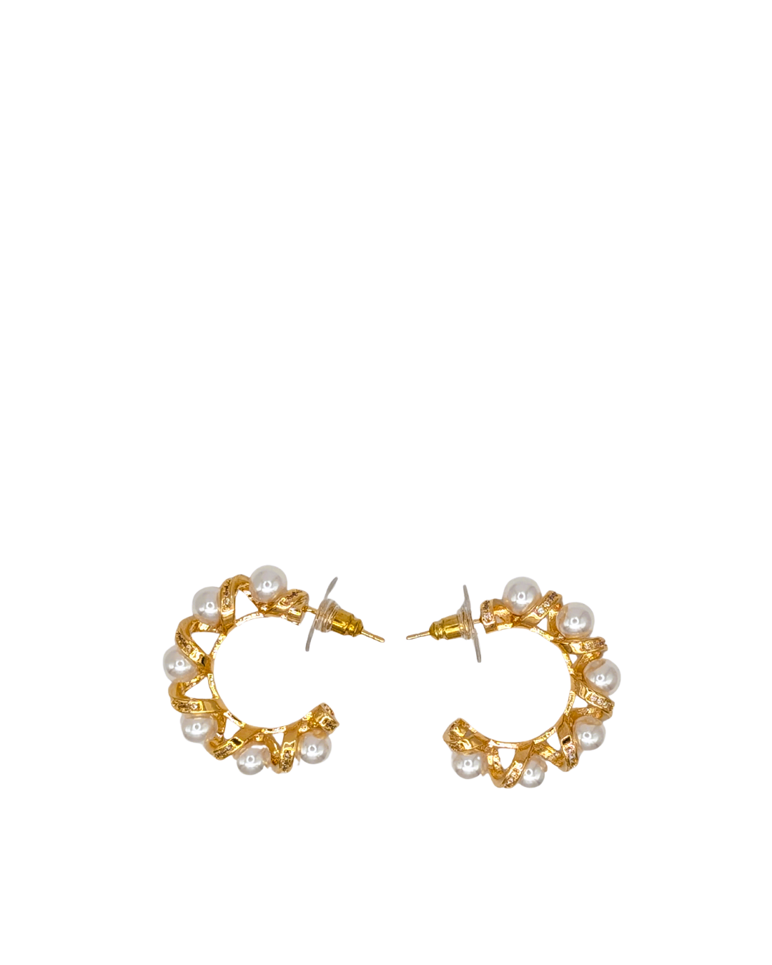 Enchanted Pearl Meadow Woven Gold Hoop Earrings
