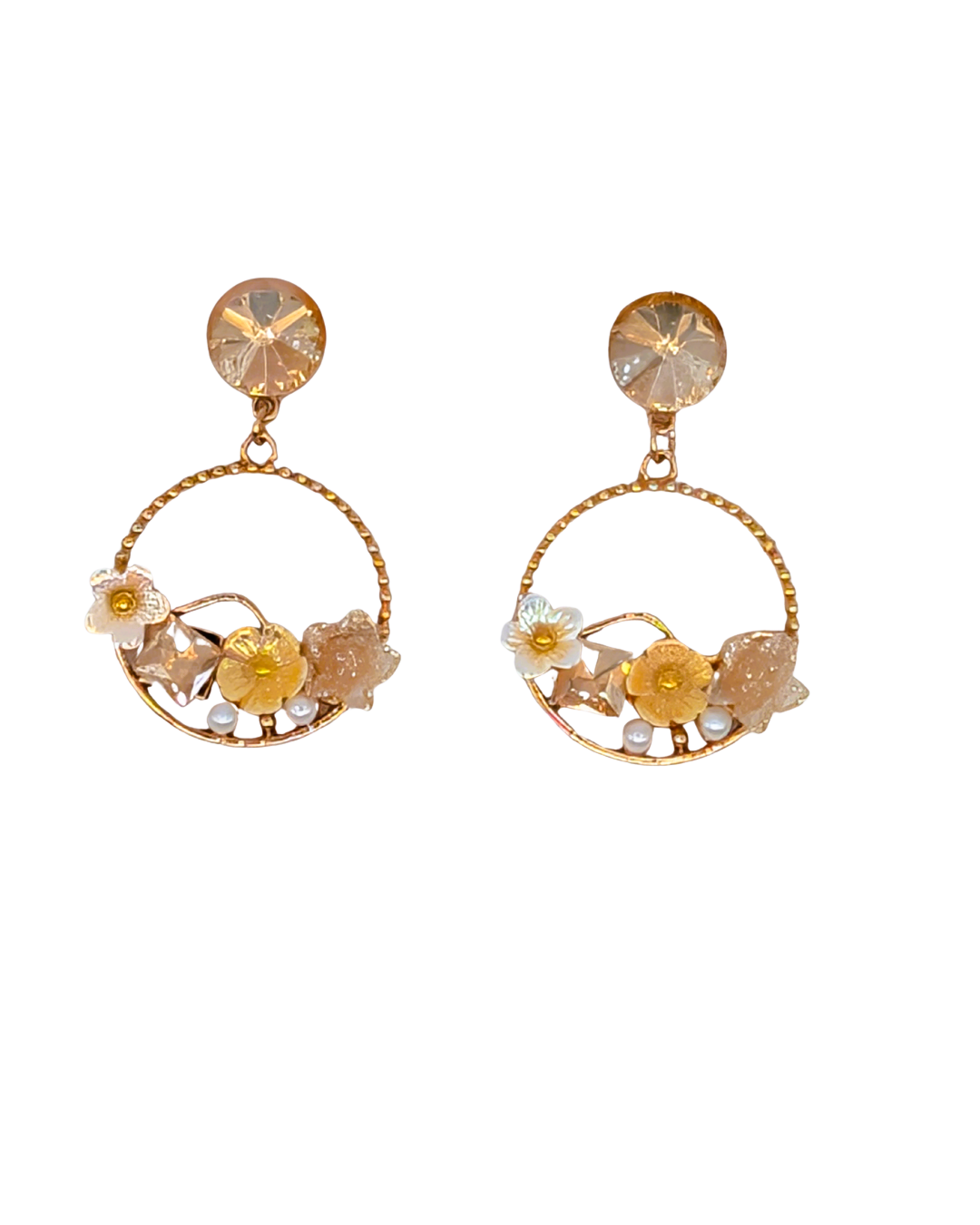 Champagne Crystal Golden Flora Drop Earrings