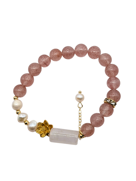 Strawberry Quartz Blossom Bar Bracelet