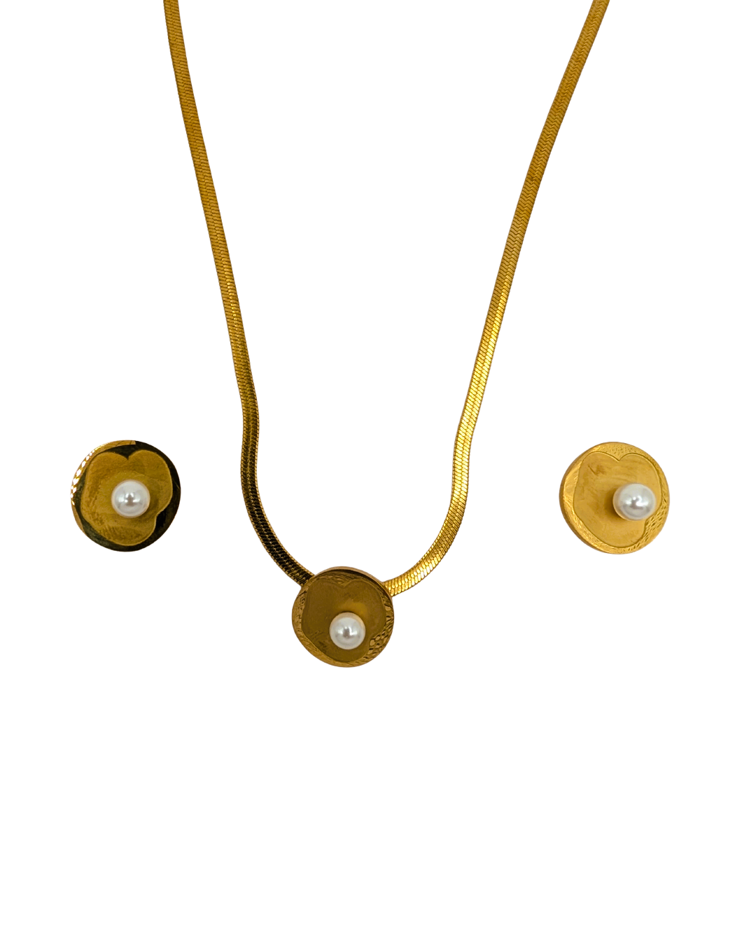 Pearl Center Disk Necklace Set