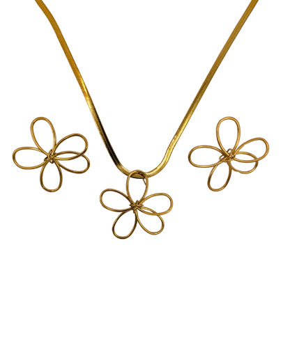 Golden Petal Loop Necklace Set