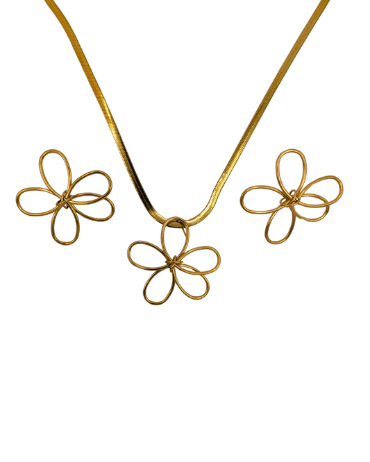 Golden Petal Loop Necklace Set