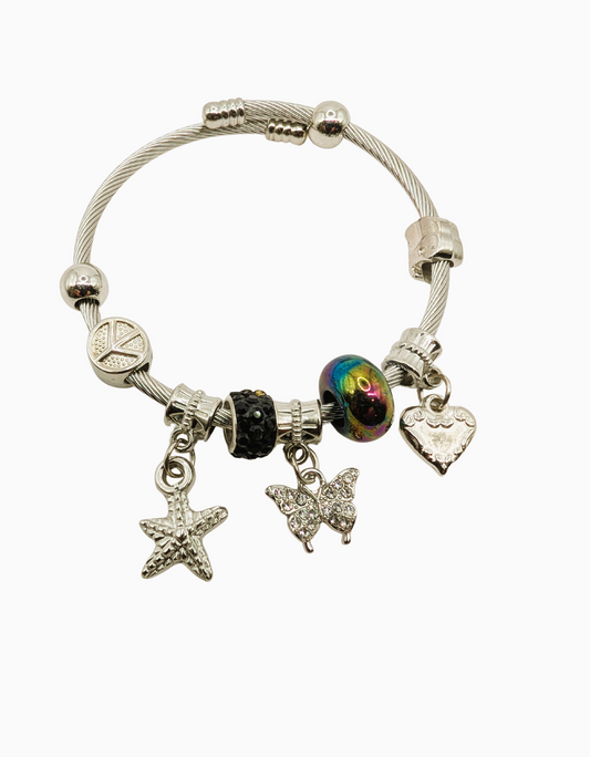 Shimmering Iridescent Butterfly Charm Bracelet