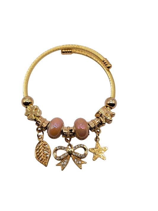 Pink Ribbon Bow Charm Bracelet