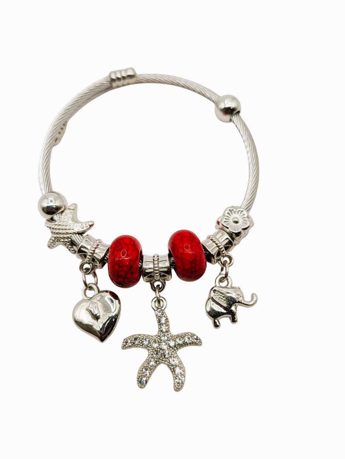 Crimson Coastal Elephant Charm Bracelet