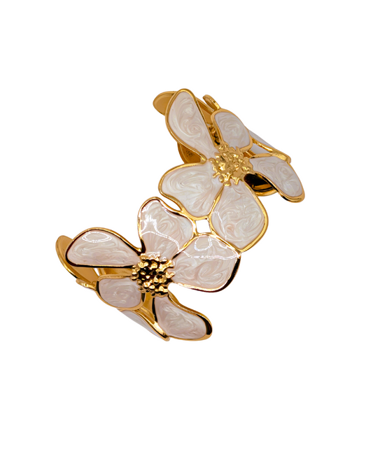 White Enamel Blossom Statement Cuff