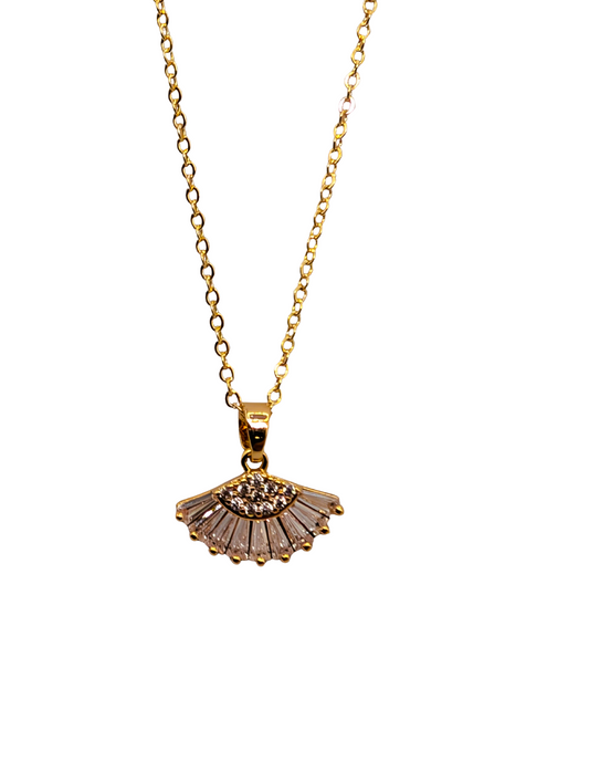 Vintage Golden Fan Crystal Pendant