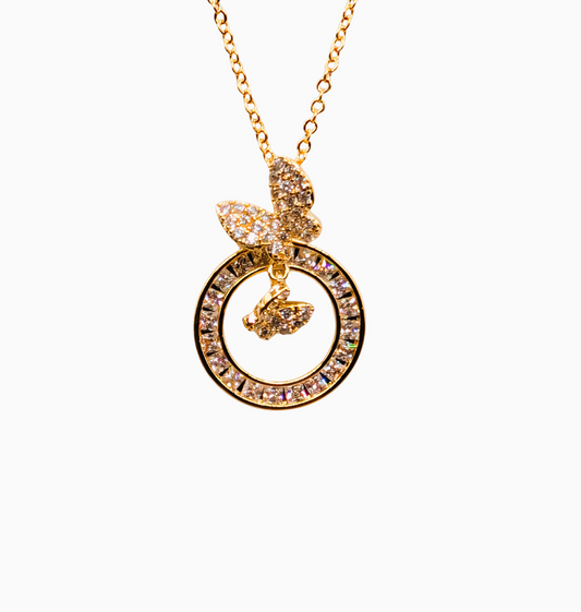 Golden Crystal Halo Butterfly Pendant