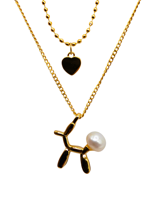 Balloon Puppy Pearl Layered Necklace