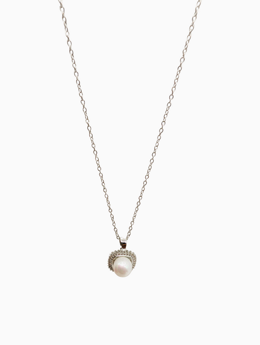 Silver Pavé Border Pearl Pendant