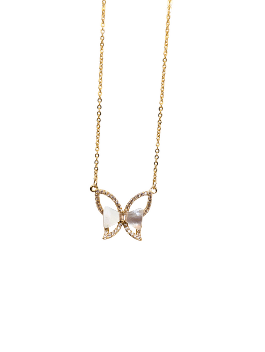Iridescent Mother of Pearl Butterfly Necklace