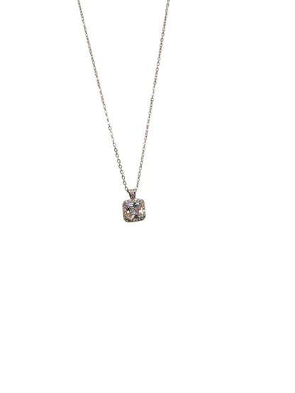 Silver Square-Cut Halo Necklace