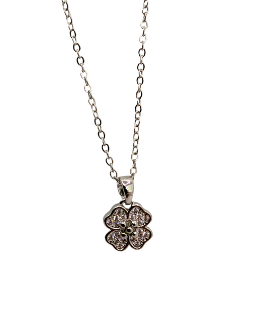 Silver Heart Leaf Clover Necklace