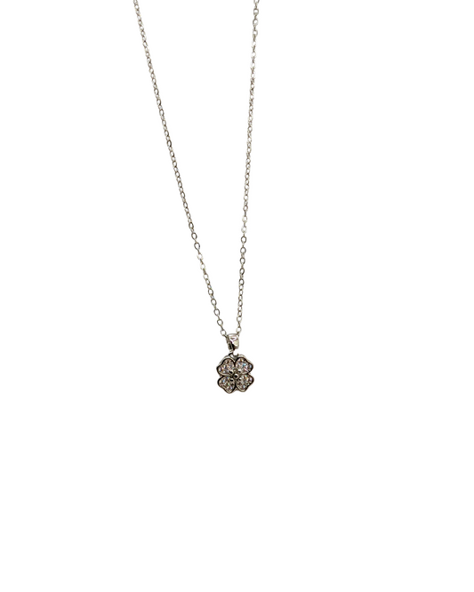 Silver Heart Leaf Clover Necklace