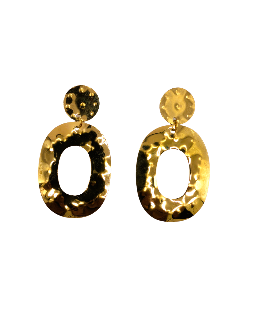 Hammered Gold Open Oval Shield Earrings