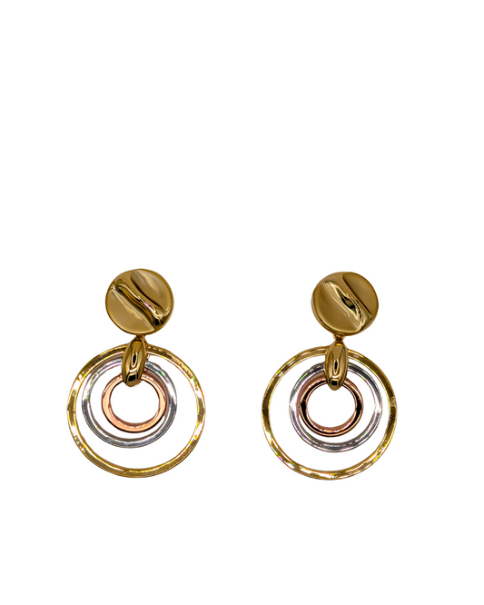 Tri-Tone Interlocking Orbit Drop Earrings