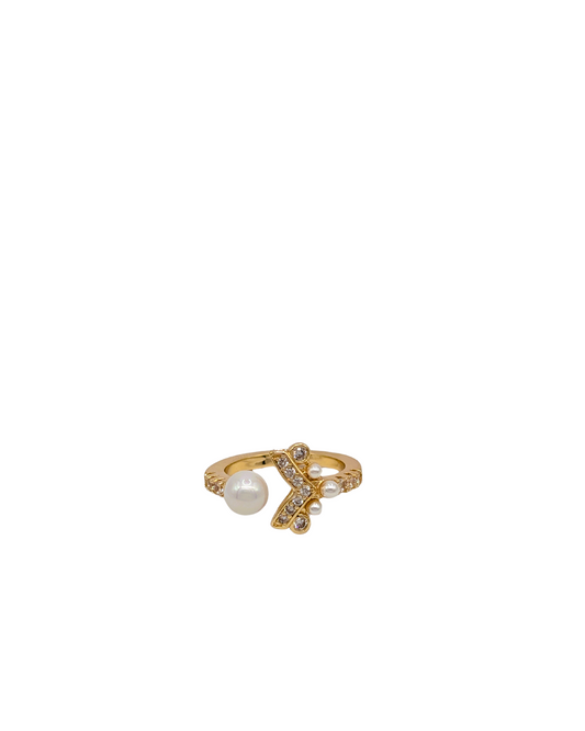 Golden Mermaid Pearl Accent Chevron Ring