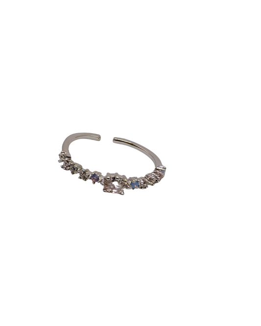 Pastel Rainbow Crystal Adjustable Silver Ring