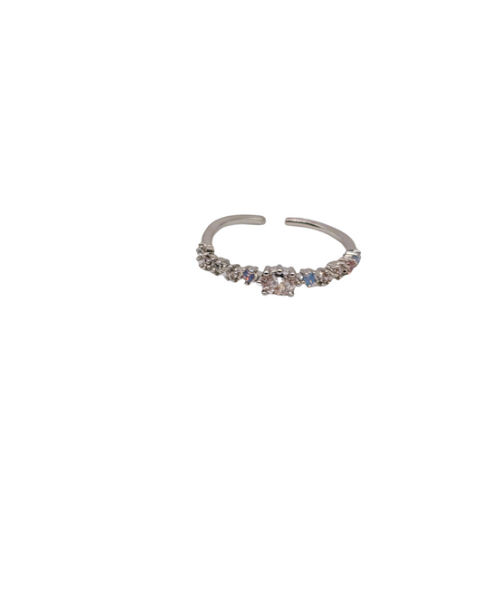 Pastel Rainbow Crystal Adjustable Silver Ring
