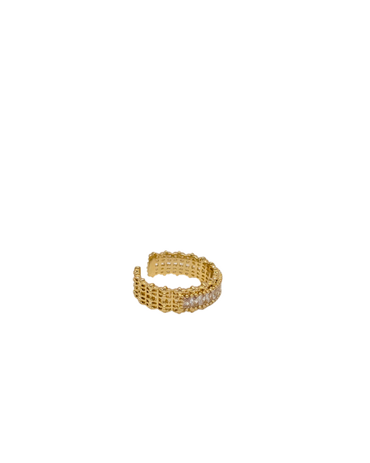 Golden Pavé Multi-Row Statement Ring