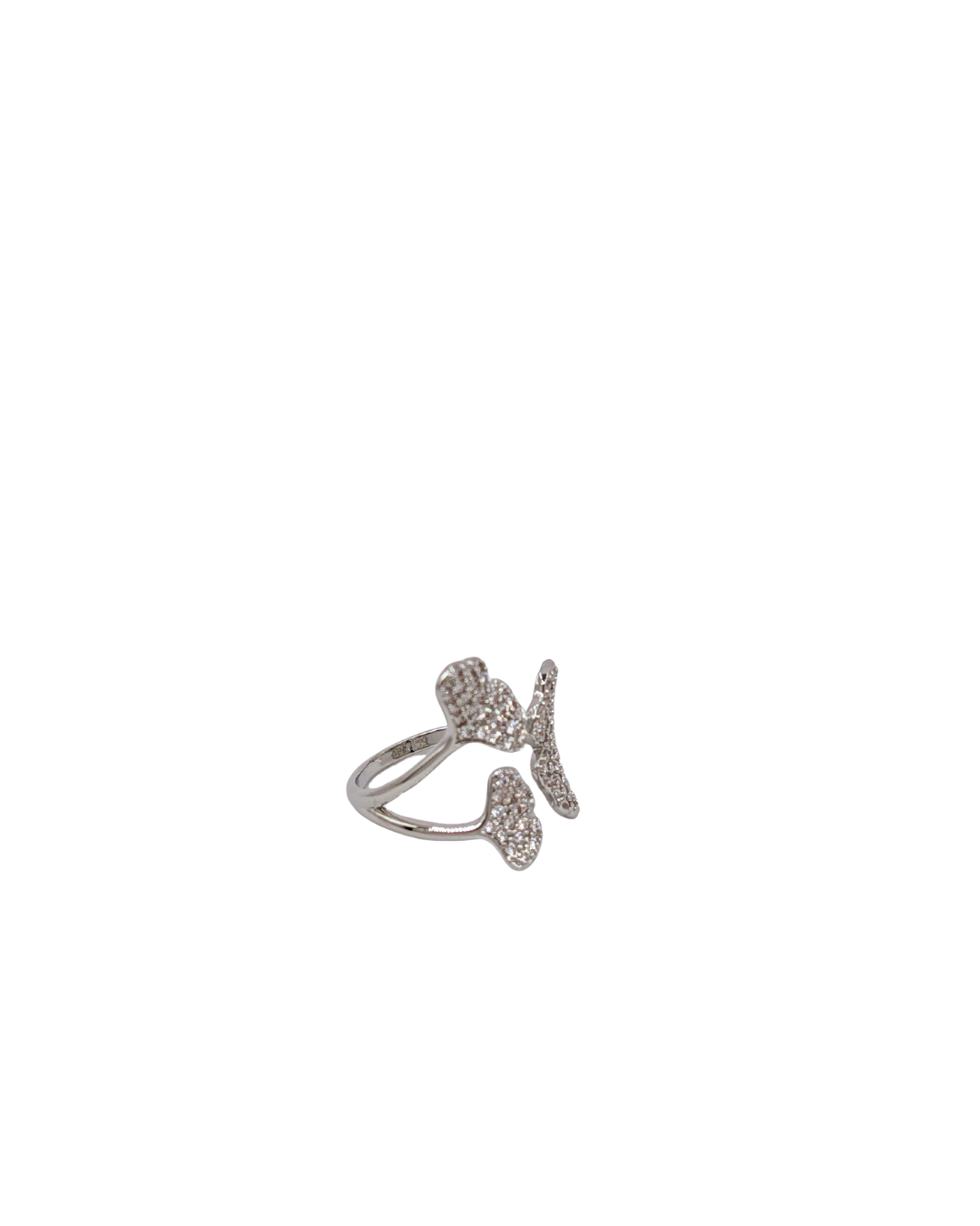 Silver Pavé Ginkgo Leaf Statement Ring
