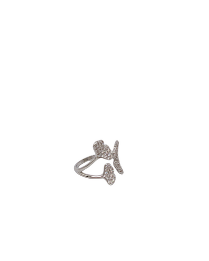 Silver Pavé Ginkgo Leaf Statement Ring