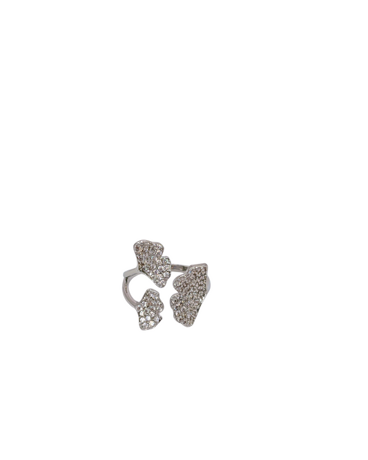 Silver Pavé Ginkgo Leaf Statement Ring