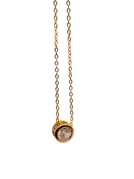 Golden Bezel Solitaire Slider Necklace