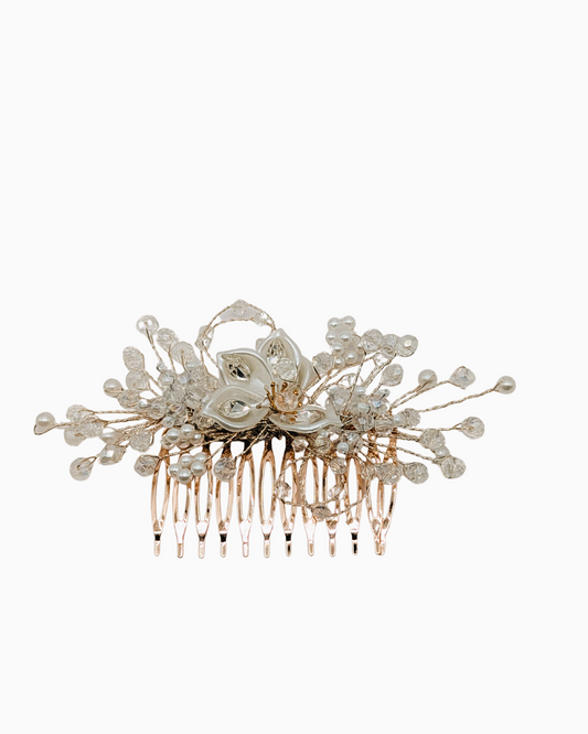 Golden Rose & Pearl Bridal Hair Comb