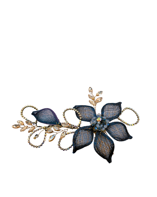 Midnight Navy Mesh Floral Hair Comb